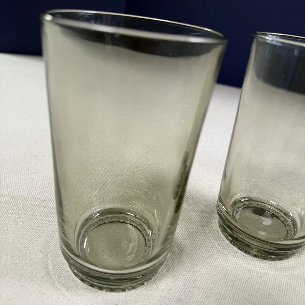 Villeroy & Boch Smoke Grey Glass Tumblers Set of 4 Beaded Base Highball Glasses